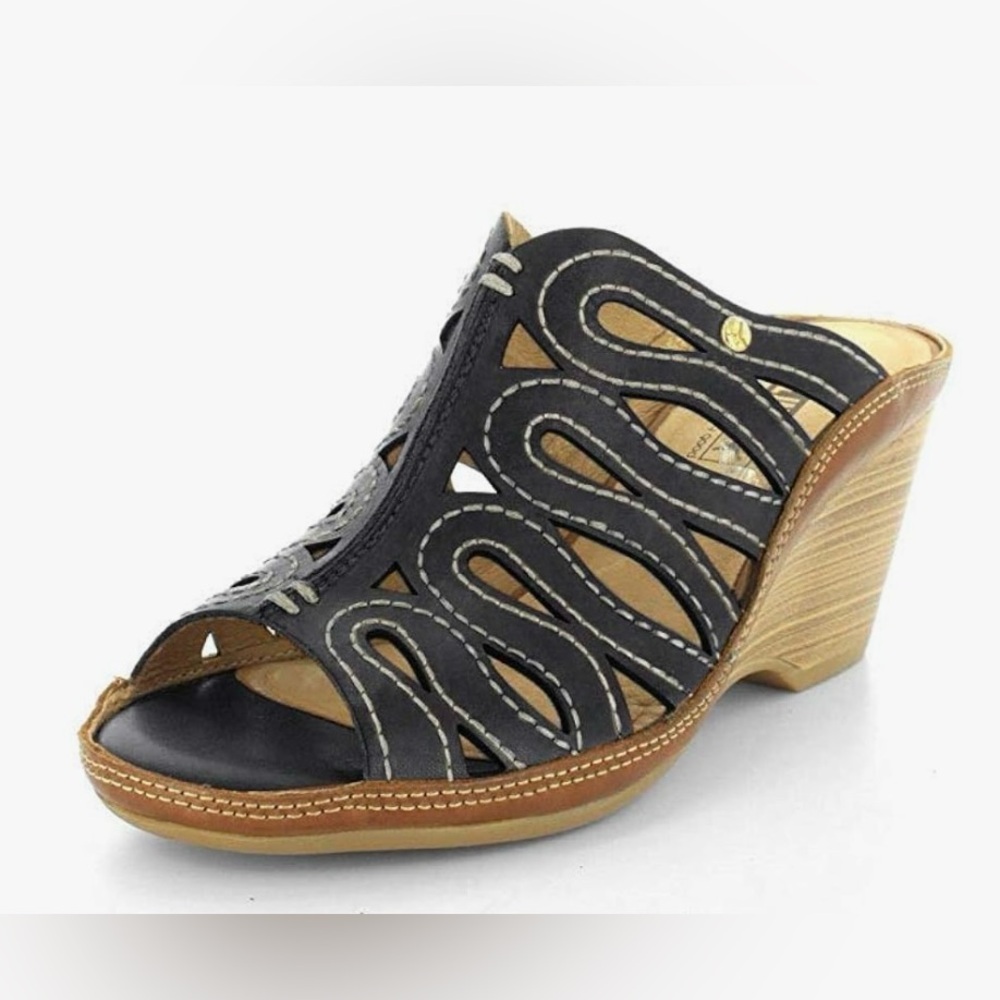 PIKOLINOS Women's Capri Black and Brown Cut-Out Mules